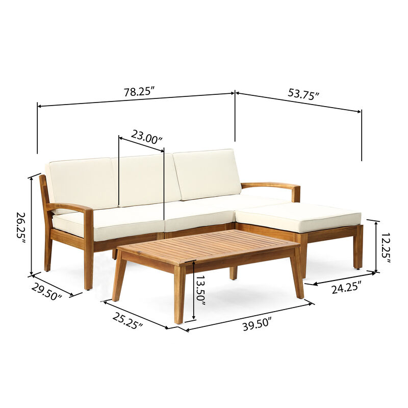 Merax Acacia Wood Sectional Sofa Seating Set for Outdoor