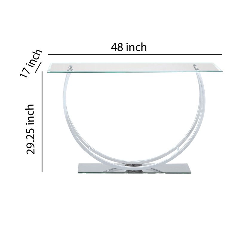 Contemporary U Shape Glass Tabletop Sofa Table, Silver-Benzara