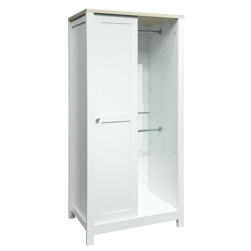 Bedroom Storage Wardrobe Closet with Hanging Rods, 2 Drawers, and Open Shelves for Organization