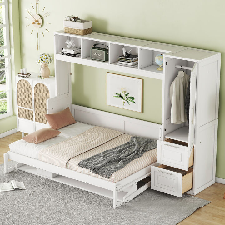 Merax Murphy Bed Wall Bed with Closet and Drawers