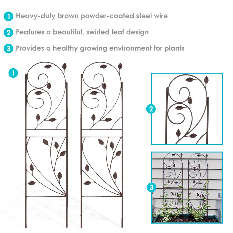 Sunnydaze 32 in Brown Steel Wire Swirl Leaf Garden Plant Trellis - Set of 2