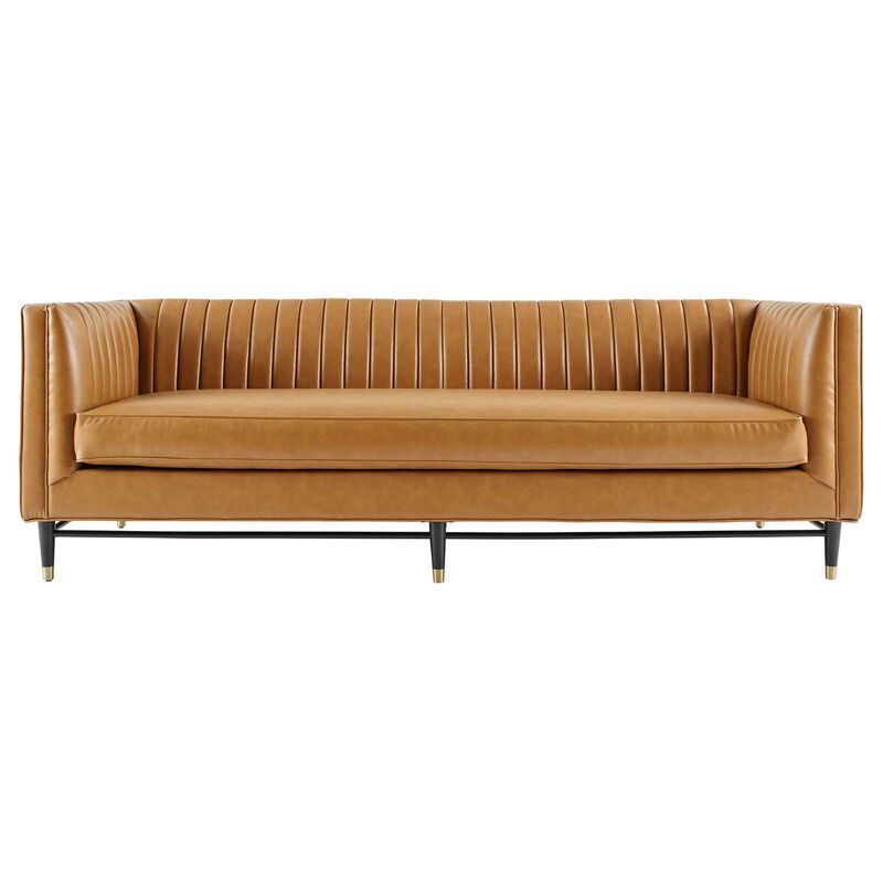 Devote Channel Tufted Vegan Leather Sofa Brown EEI-4721-TAN