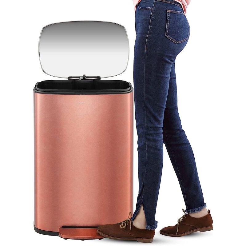 Hivvago Set of 2   Copper Gold Step on Trash Can   13 Gallon and 1.3 Gallon