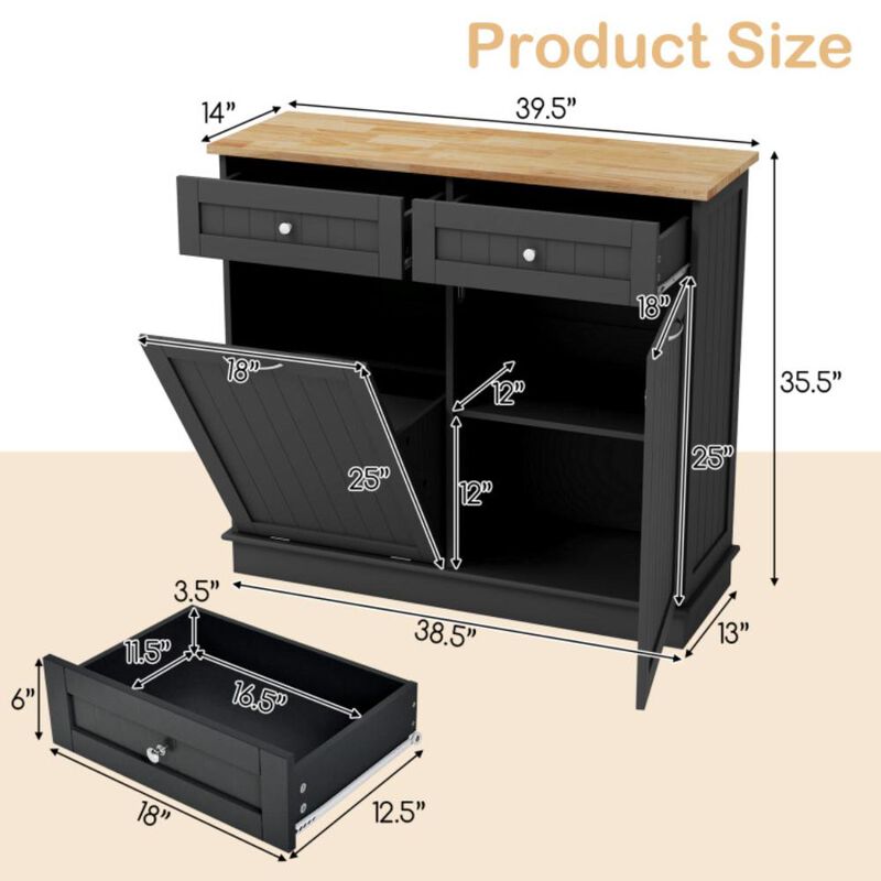Hivvago Rubber Wood Kitchen Trash Cabinet with Single Trash Can Holder and Adjustable Shelf