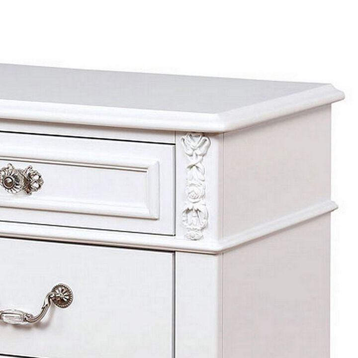 Nightstand with 3 Drawers and Built In USB Port, White-Benzara