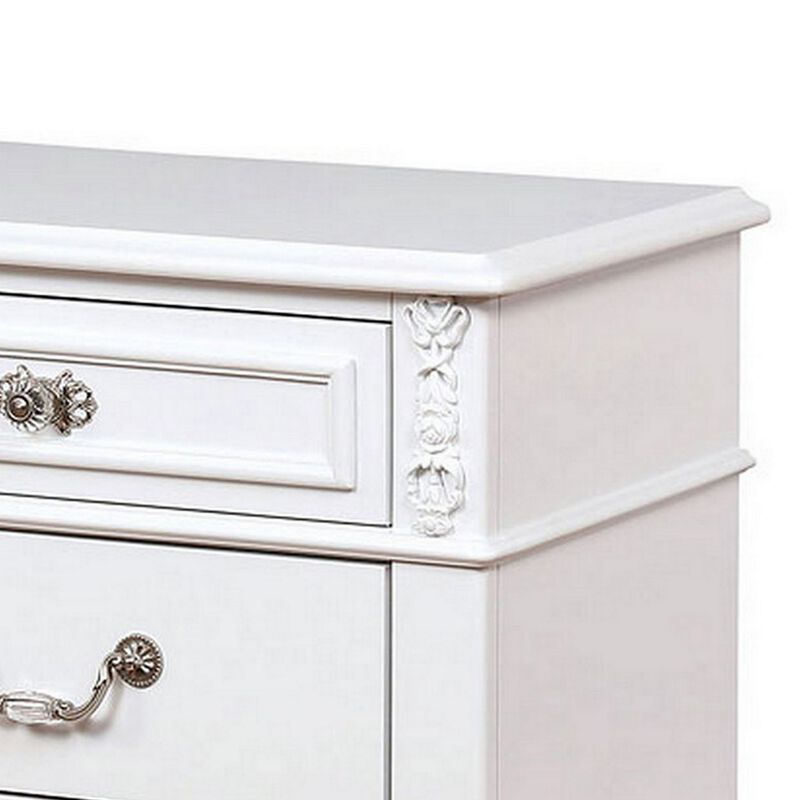 Nightstand with 3 Drawers and Built In USB Port, White-Benzara