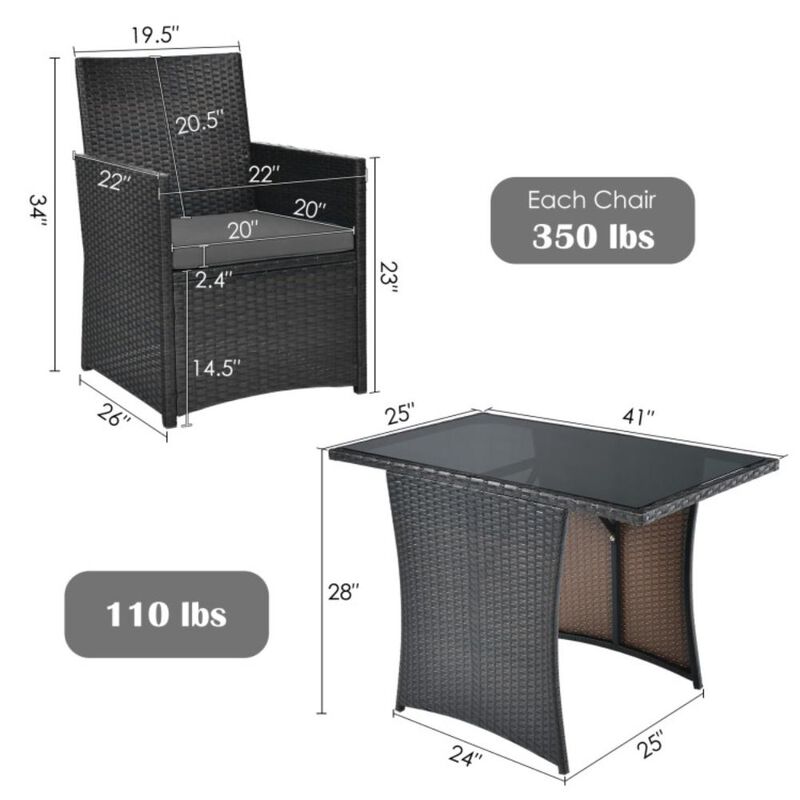 Hivvago 3 Pieces Patio Rattan Furniture Set with Cushion and Sofa Armrest