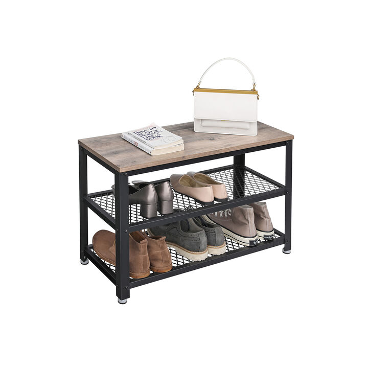 Bryce Shoe Bench - 3-Tier Storage Rack with Cushioned Seat for Entryway