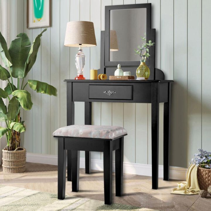 Hivvago Vanity Dressing Table Stool Set with Large Makeup Mirror