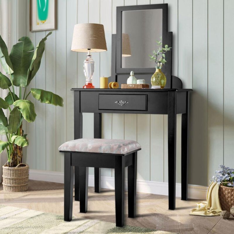Hivvago Vanity Dressing Table Stool Set with Large Makeup Mirror