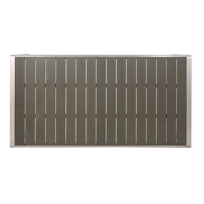 Eoin Outdoor Dining Table, Rectangular 71 Inch Gray Faux Wood, Metal Frame - Benzara