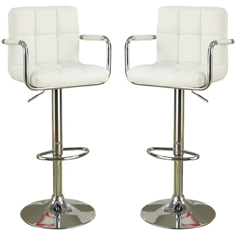 Set of 2 White Faux Leather Barstool Chairs