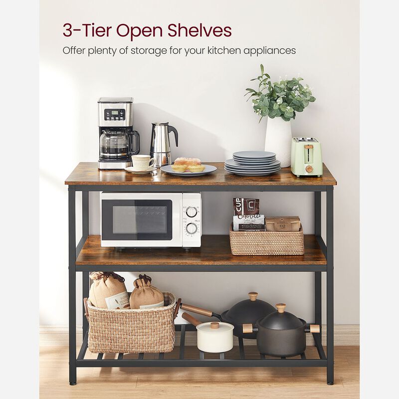 Kitchen Island with 3 Shelves and Large Worktop