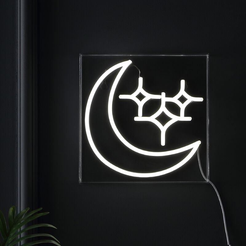 Starry Crescent 10" Square Contemporary Glam Acrylic Box USB Operated LED Neon Light