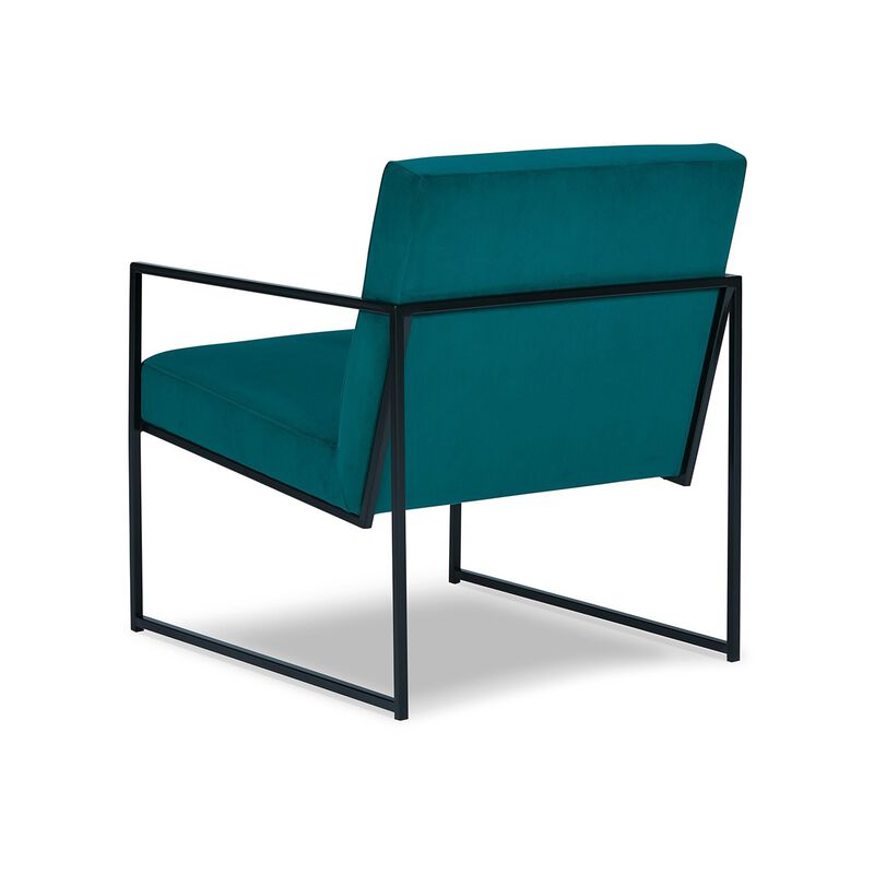 Anisa Accent Chair, Teal Velvet Seat Cushions, Black Metal Frame - Benzara