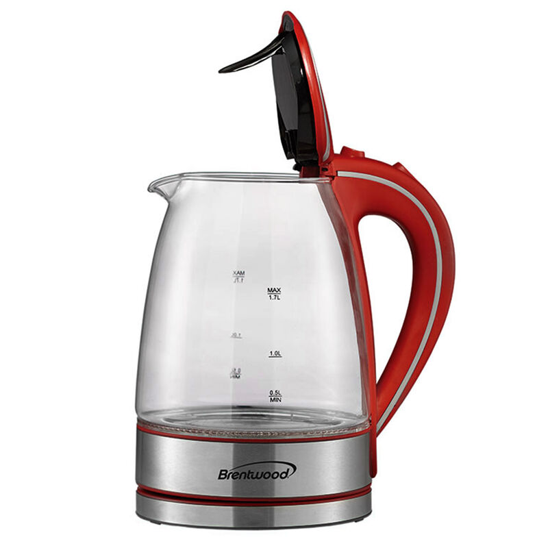 Brentwood Tempered Glass Tea Kettles, 1.7-Liter, Red