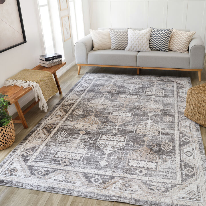 Cadence Vintage Distressed Brown Beige Indoor Area Rug