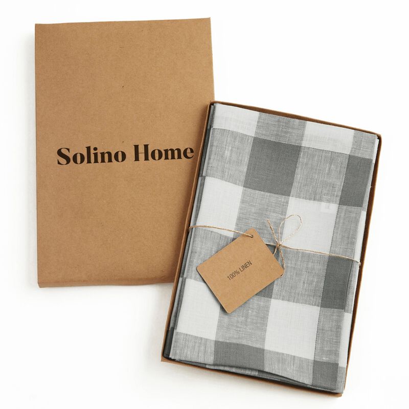 Solino Home 100% Pure Linen Buffalo Check Dinner Napkins 20 x 20 Inch Set of 4