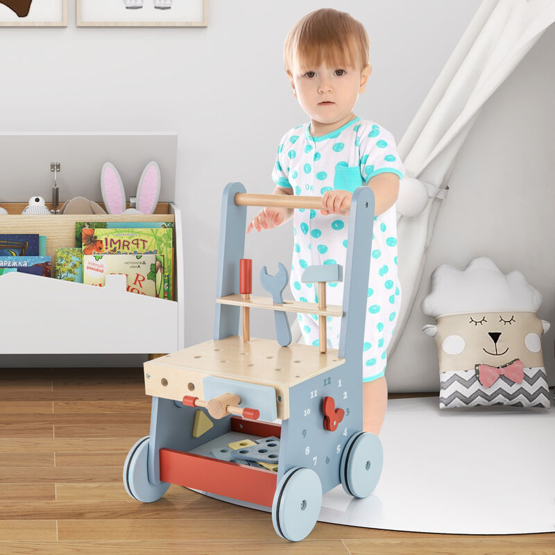 2-in-1 Toddler Wooden Baby Push Walker with Multi-Activity Center – Interactive Play and Learning Toy