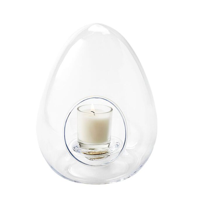 Blue Rose Polish Pottery Egg Shape Glass Candle Holder/Terrarium