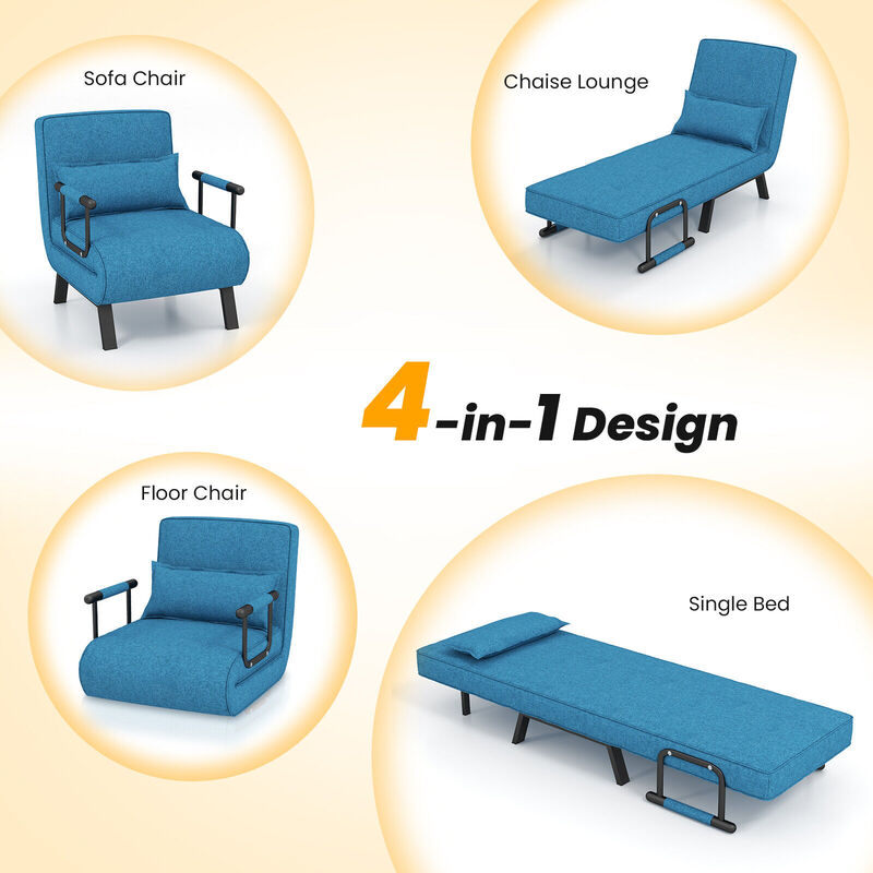 Folding 6 Position Convertible Sleeper Bed Armchair Lounge Couch with Pillow