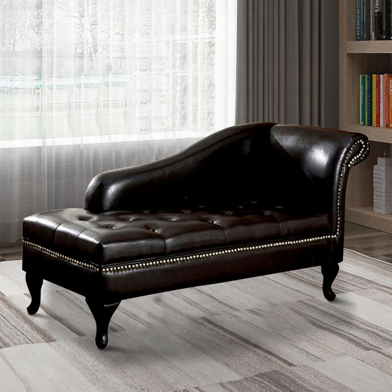 Glorious Contemporary Leatherette Storage Chaise, Black-Benzara