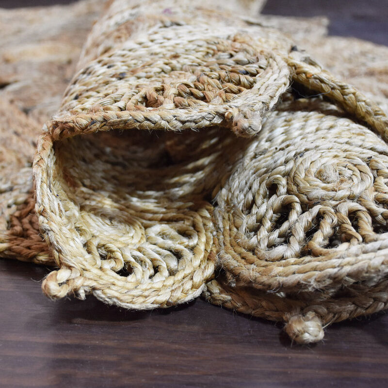 HAND WOVEN JUTE ECO-FRIENDLY Oriental AREA RUGS  - 6'7''x6'7'', Round Shape, Beige Color, Oriental, High Pile, Natural Fiber, Outdoor Indoor Handmade Area Rugs for Living Room, Bed Room (J00004)
