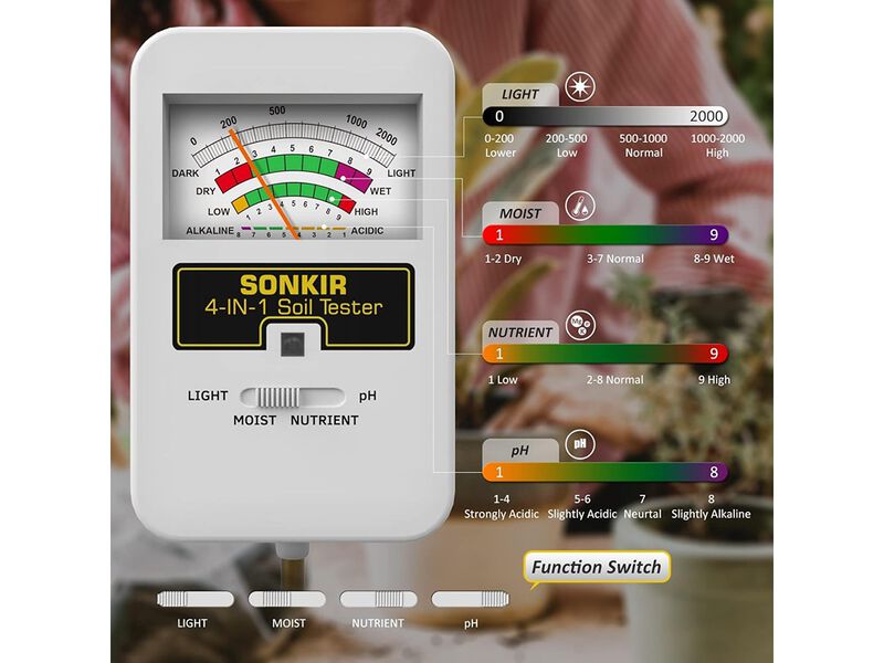 SONKIR Soil Moisture Meter, 4-in-1 Soil Ph Meter, Soil Tester for Nutrients