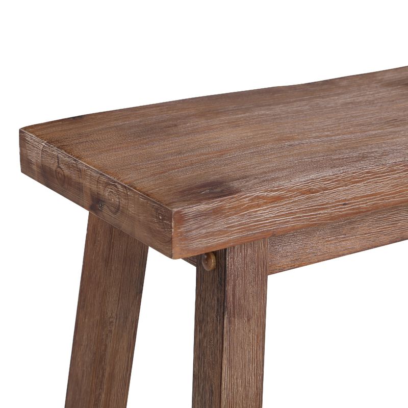 Amber 33 Inch Rubberwood Bench with Saddle Seat, Rectangular, Brown-Benzara