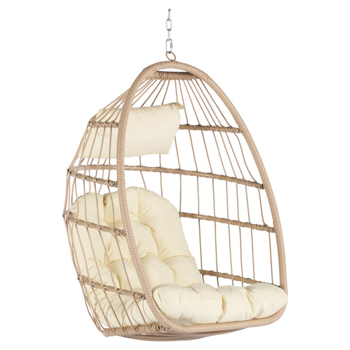 Outdoor Garden Rattan Egg Swing Chair Hanging Chair Wood &Khaki