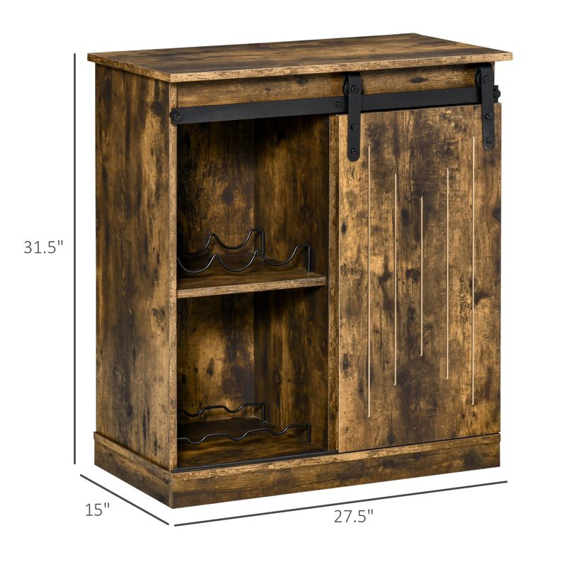 Brown Bar Storage: Industrial Buffet with Sliding Door & Wine Rack