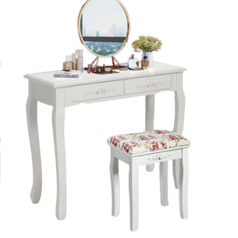 Vanity Wood Dressing Stool Padded Piano Seat with Rose Cushion