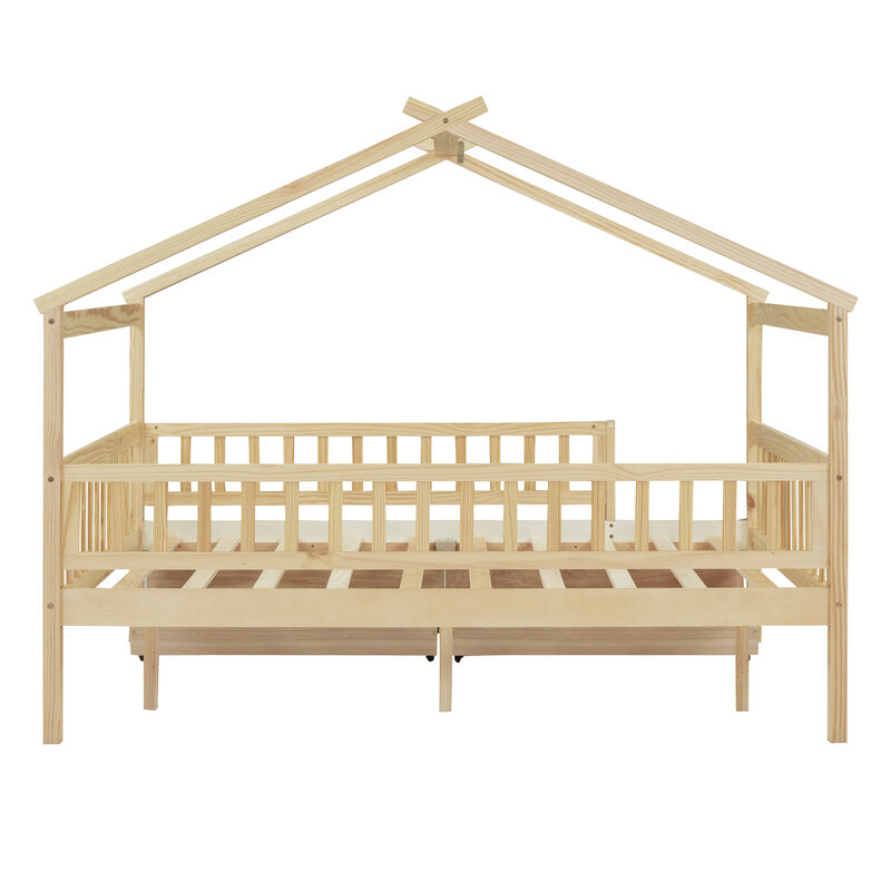 Streamdale Full Size Wooden House Bed With Two Drawers