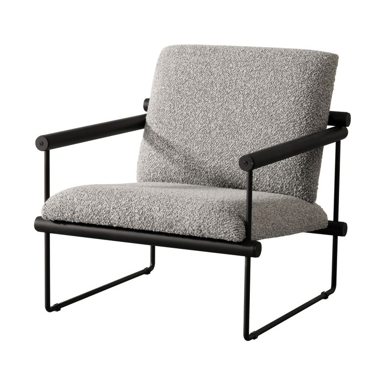 Cid Vina 28 Inch Accent Chair, Gray Polyester, Cushions, Black Metal Frame - Benzara