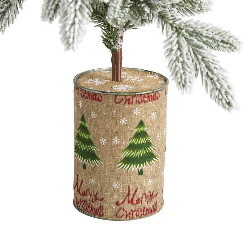 Hivvago 28 Inches Flocked Christmas Artificial Tree in Decorative Planter