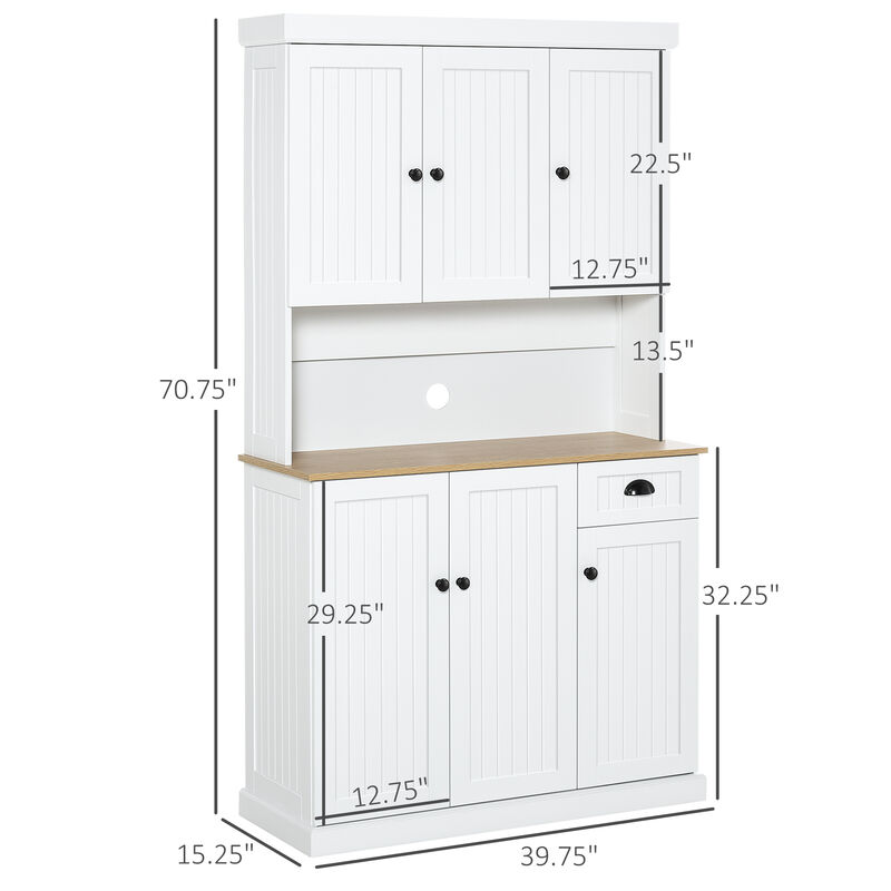 71" Modern Freestanding Kitchen Pantry Cabinet with Adjustable Shelves & Drawer