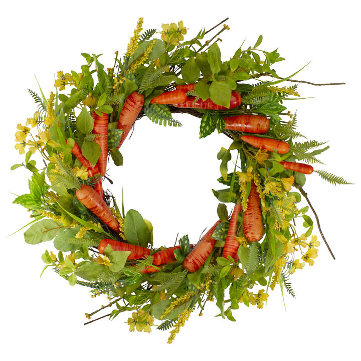 Carrot and Berry Foliage Easter Floral Spring Wreath  Orange and Yellow 22"