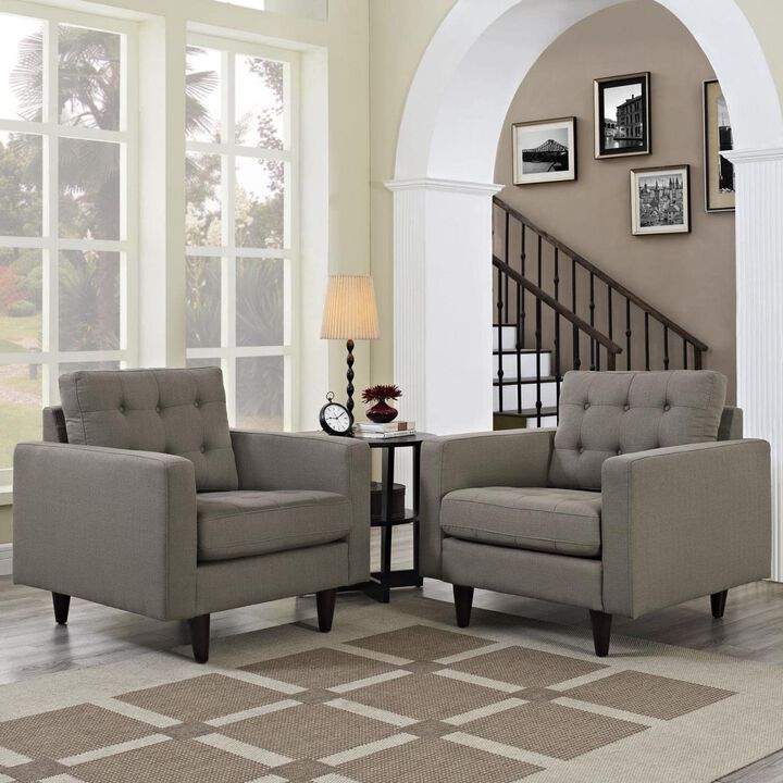 Modway Empress Mid-Century Modern Upholstered Fabric Two Armchair Set in Granite