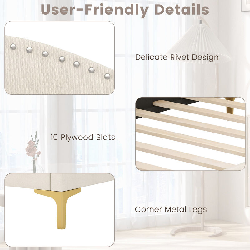 Upholstered Daybed with Metal Legs and Wood Slats for Stylish and Durable Seating or Sleeping Solution