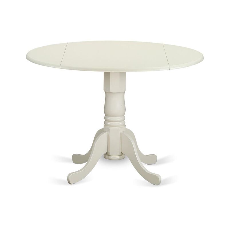 East West Furniture 5 Piece Kitchen Table & Chairs Set Includes a Round Dining Room Table with Dropleaf and 4 Dining Chairs, 42x42 Inch, Linen White