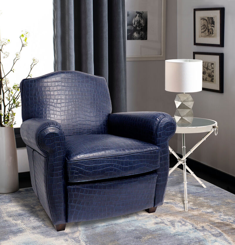 Pasargad Home Vicenza Collection Leather Wing Chair, Blue