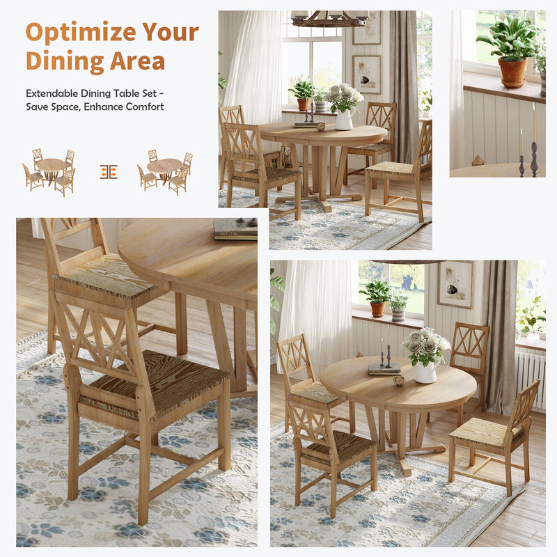 Rustic 5-Piece Extendable Dining Table Set