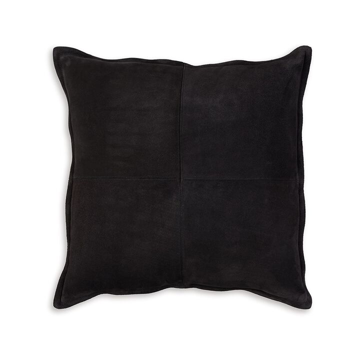 Throw Pillow Set of 4, 20 Inch, Black Patchwork Faux Leather, Straight Edge -