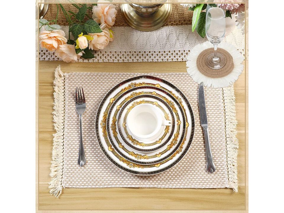 Tatuo Boho Macrame Table Runner Placemat and Coaster Set of 13