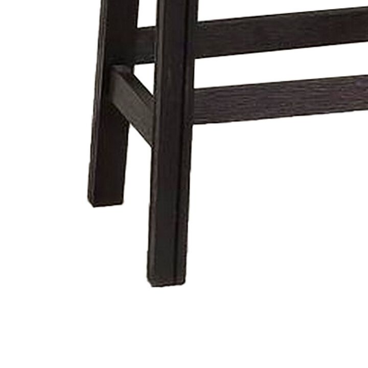 18 Inch Wooden Stool with Upholstered Cushion Seat, Set of 2, Gray and Red-Benzara