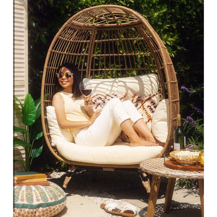 Hivvago Oversized Patio Lounger Indoor/Outdoor Wicker Egg Chair Off White