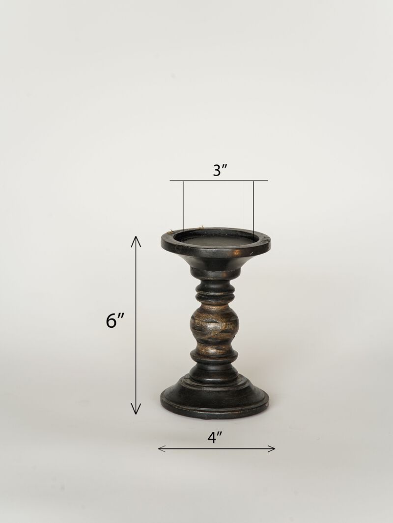BBH Homes Traditional Dark Polish Eco-friendly Handmade Mango Wood Set Of One 6" Pillar Candle Holder
