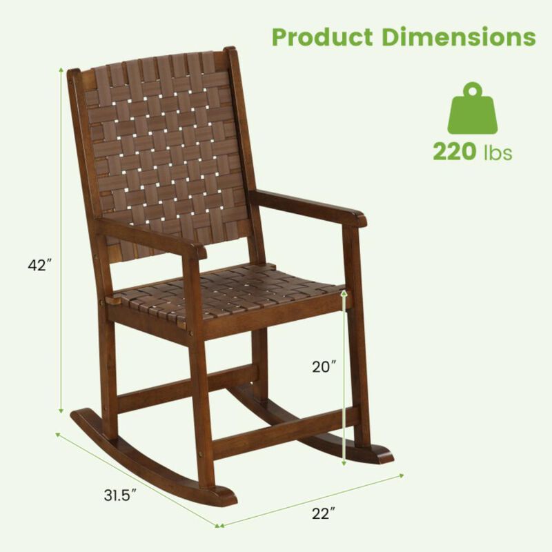Hivvago Patio Wood Rocking Chair with PU Seat and Rubber Wood Frame