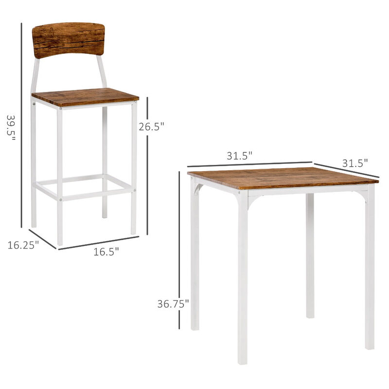 Brown/White Compact Dining: 3-Piece Set for Small Spaces