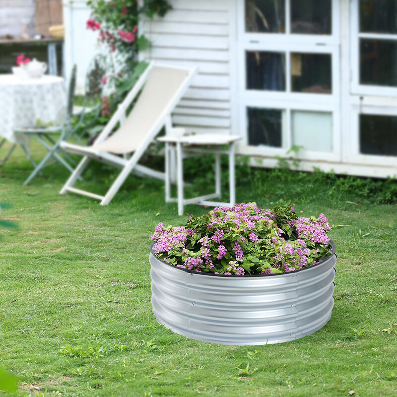 LuxenHome 35.38in Round Galvanized Steel Raised Garden Bed